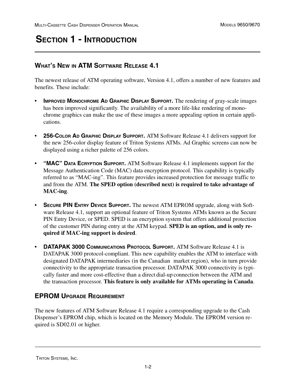 1 - i, Ection, Ntroduction | Atm s, Eprom u | Triton 9670 Operation Manual User Manual | Page 12 / 264