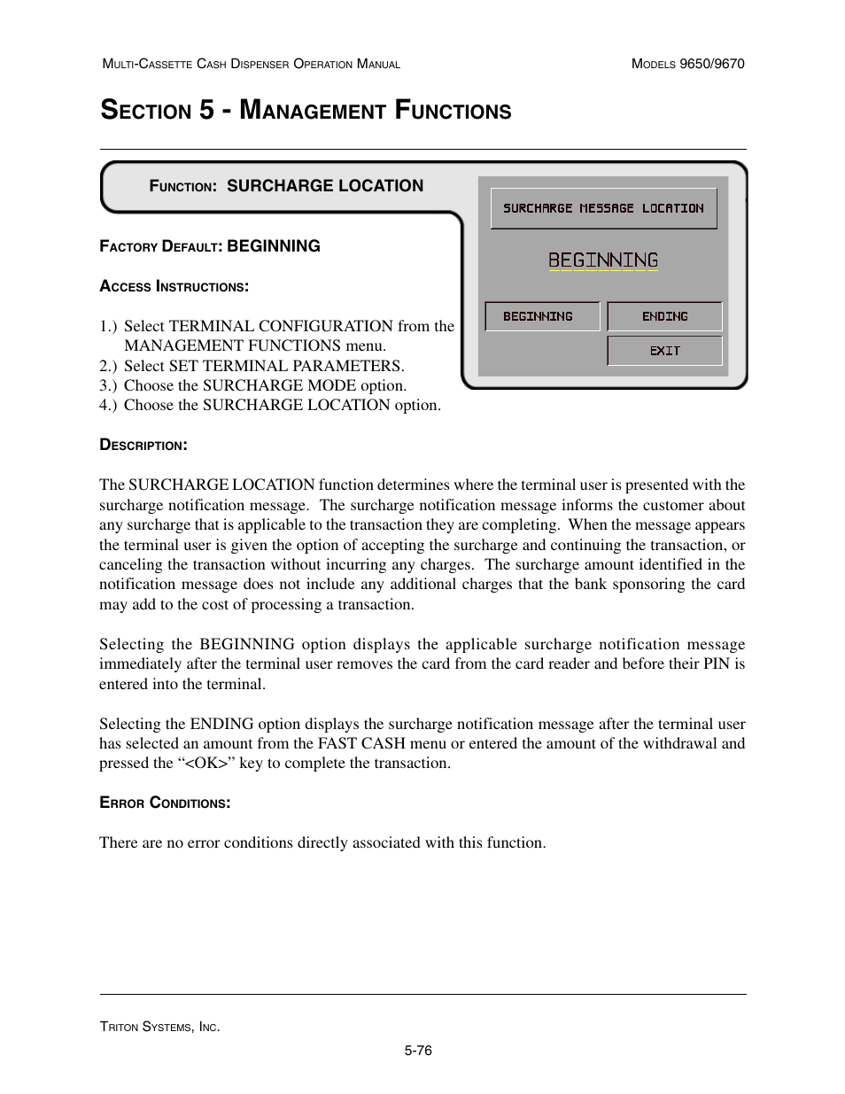 5 - m, Ection, Anagement | Unctions | Triton 9670 Operation Manual User Manual | Page 123 / 264