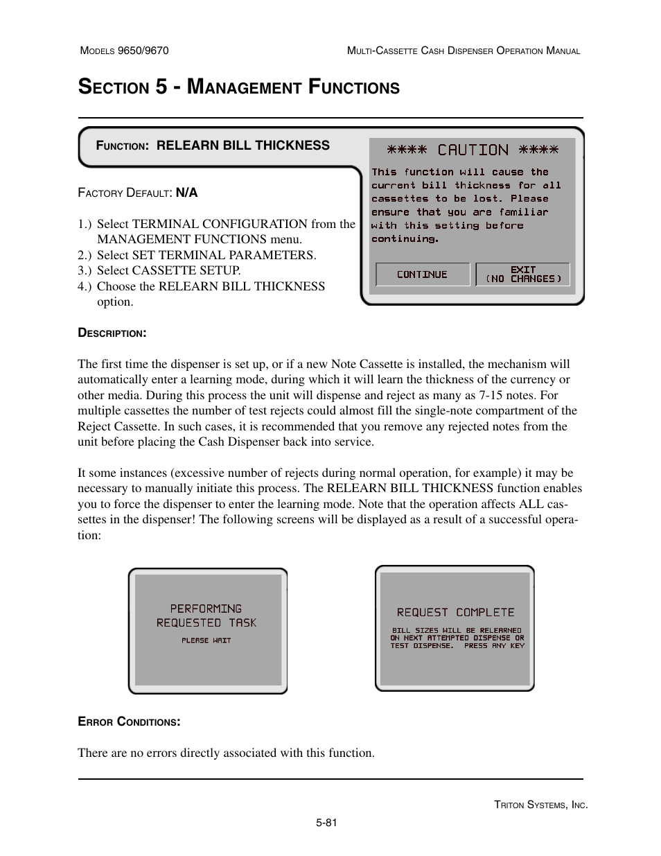 5 - m, Ection, Anagement | Unctions | Triton 9670 Operation Manual User Manual | Page 128 / 264