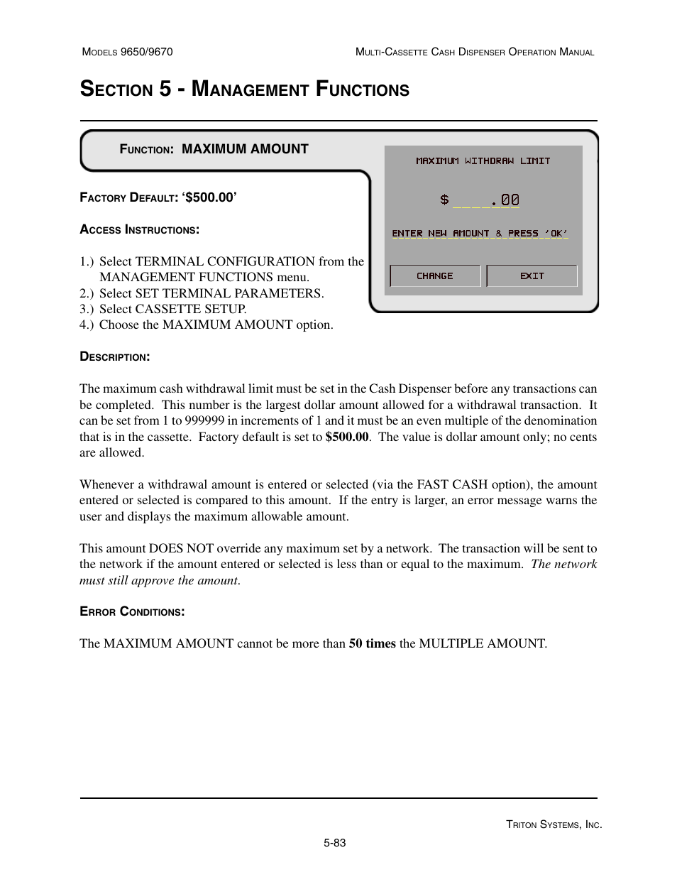 5 - m, Ection, Anagement | Unctions | Triton 9670 Operation Manual User Manual | Page 130 / 264