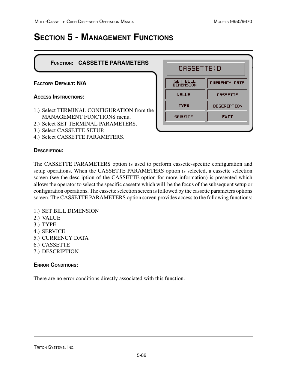 5 - m, Ection, Anagement | Unctions | Triton 9670 Operation Manual User Manual | Page 133 / 264