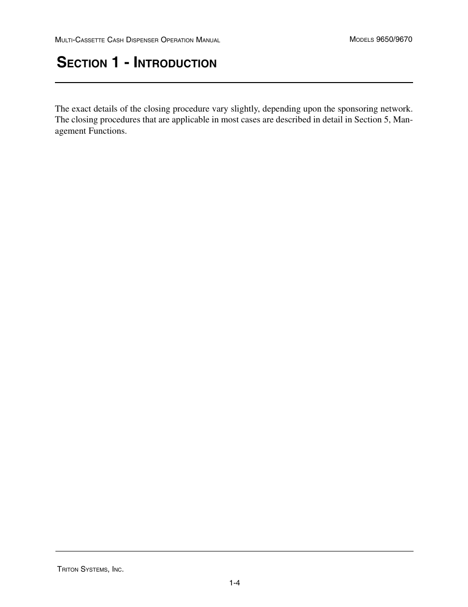 1 - i, Ection, Ntroduction | Triton 9670 Operation Manual User Manual | Page 14 / 264