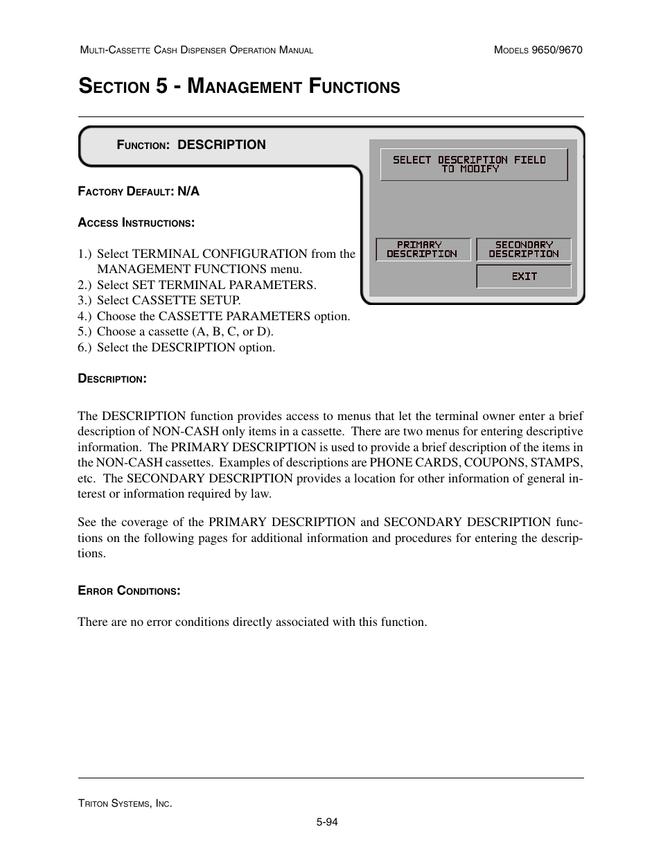 5 - m, Ection, Anagement | Unctions | Triton 9670 Operation Manual User Manual | Page 141 / 264