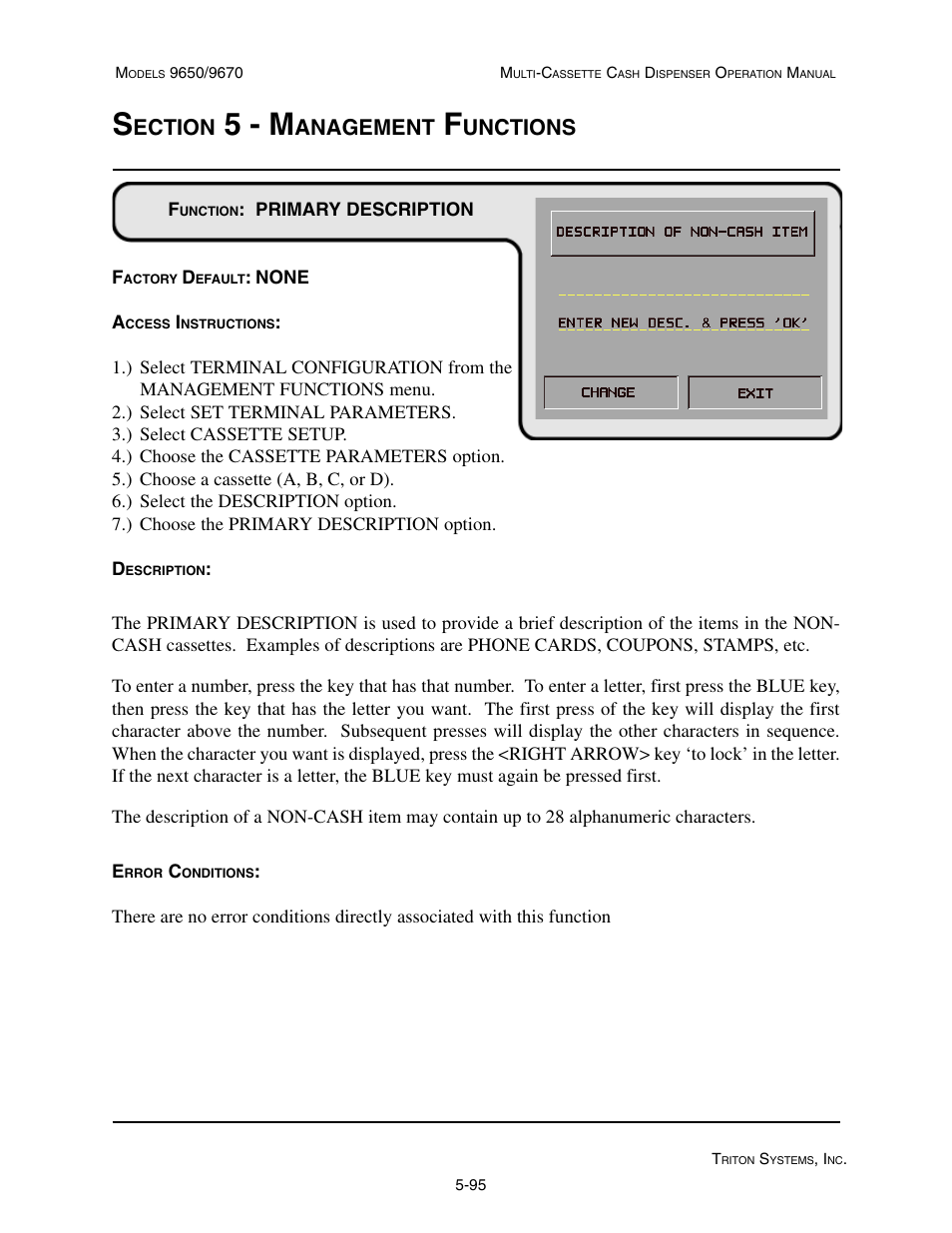 5 - m, Ection, Anagement | Unctions | Triton 9670 Operation Manual User Manual | Page 142 / 264