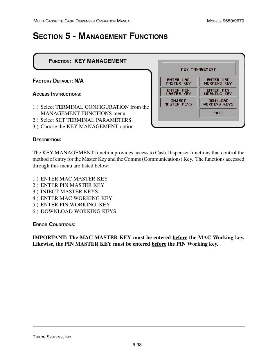 5 - m, Ection, Anagement | Unctions | Triton 9670 Operation Manual User Manual | Page 145 / 264