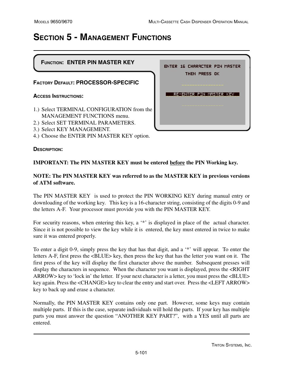 5 - m, Ection, Anagement | Unctions | Triton 9670 Operation Manual User Manual | Page 148 / 264