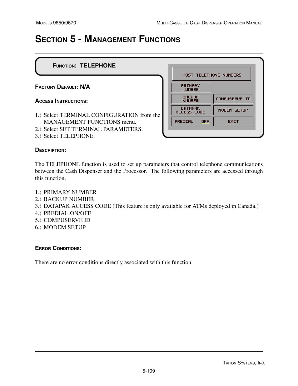 5 - m, Ection, Anagement | Unctions | Triton 9670 Operation Manual User Manual | Page 156 / 264