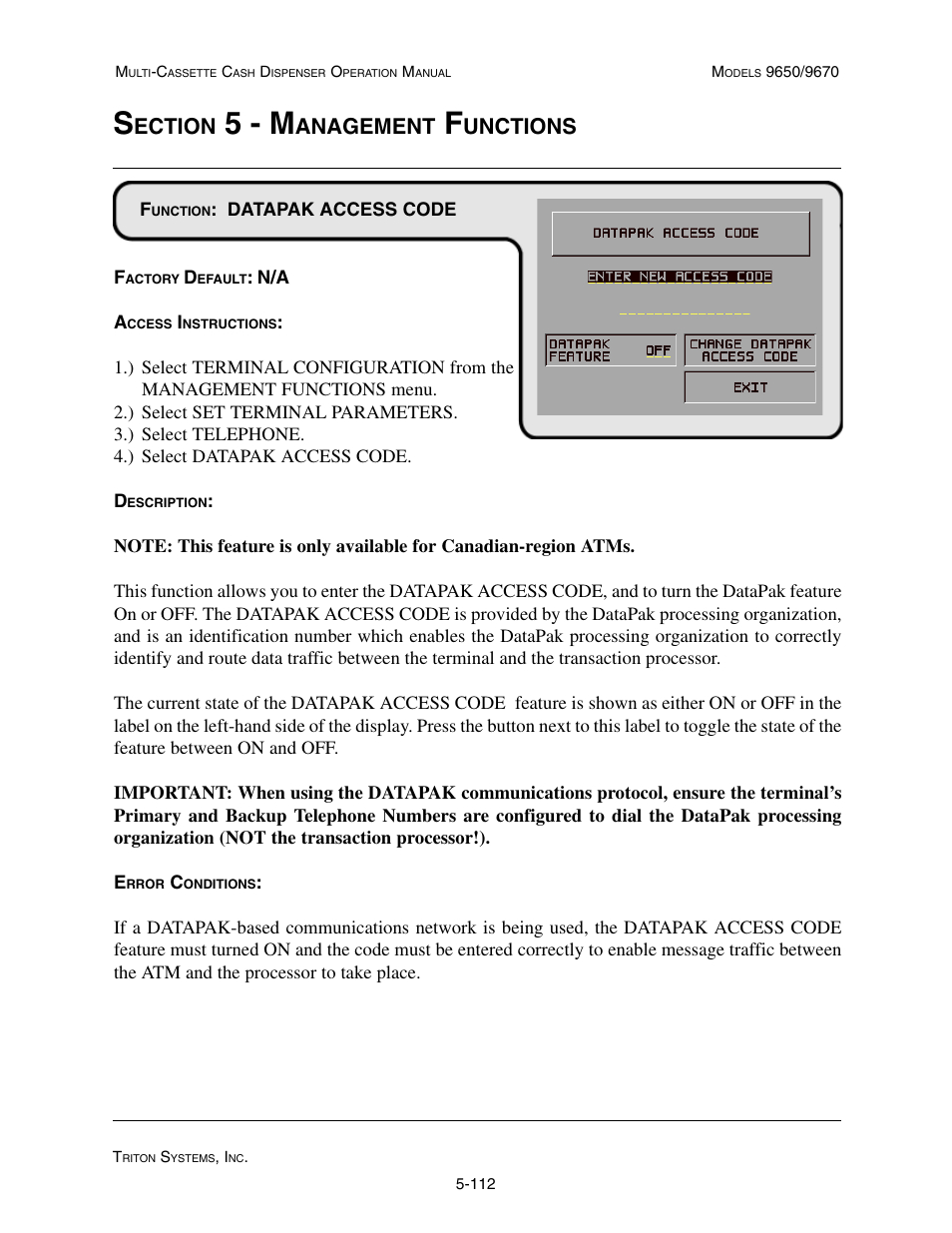 5 - m, Ection, Anagement | Unctions | Triton 9670 Operation Manual User Manual | Page 159 / 264