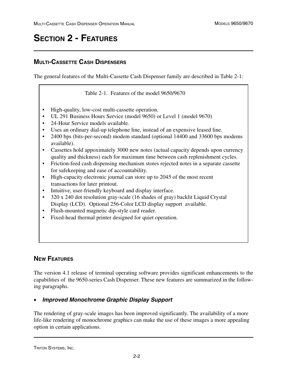 2 - f, Ection, Eatures | Triton 9670 Operation Manual User Manual | Page 16 / 264