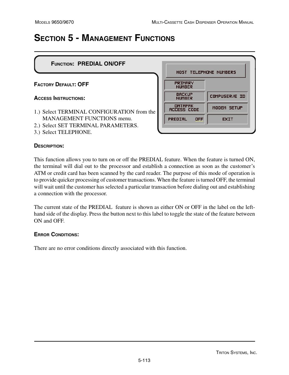 5 - m, Ection, Anagement | Unctions | Triton 9670 Operation Manual User Manual | Page 160 / 264