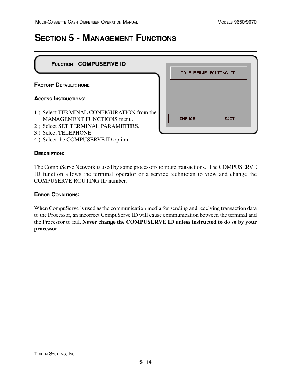 5 - m, Ection, Anagement | Unctions | Triton 9670 Operation Manual User Manual | Page 161 / 264