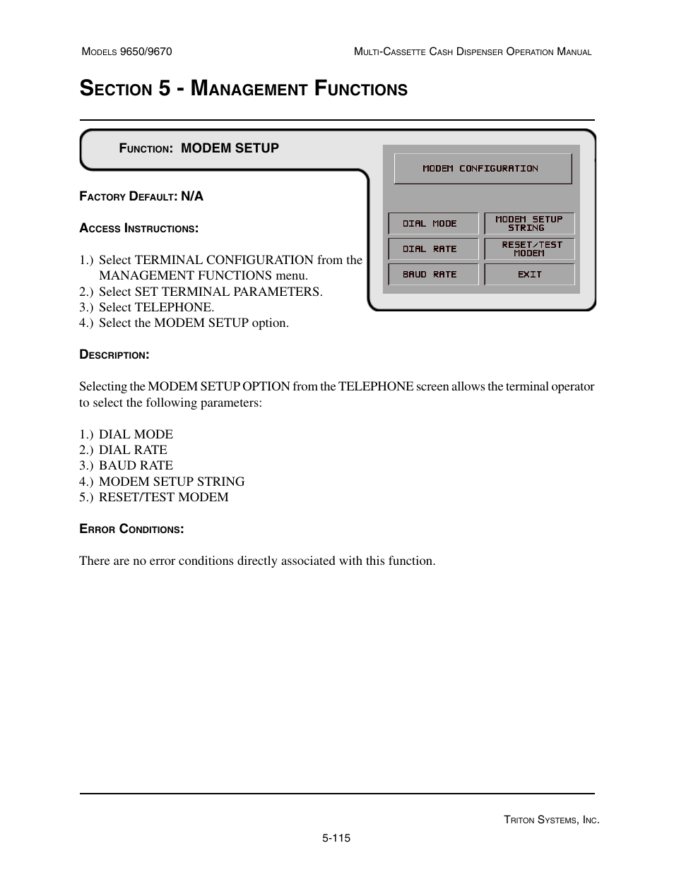 5 - m, Ection, Anagement | Unctions | Triton 9670 Operation Manual User Manual | Page 162 / 264