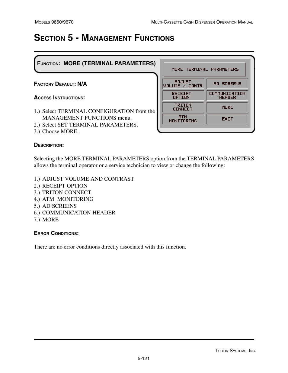 5 - m, Ection, Anagement | Unctions | Triton 9670 Operation Manual User Manual | Page 168 / 264