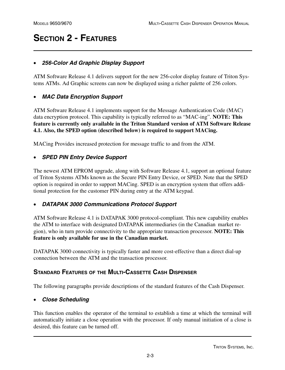 2 - f, Ection, Eatures | Triton 9670 Operation Manual User Manual | Page 17 / 264