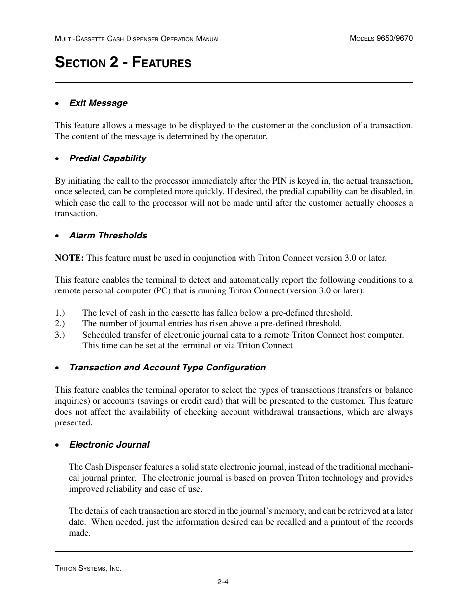 2 - f, Ection, Eatures | Triton 9670 Operation Manual User Manual | Page 18 / 264