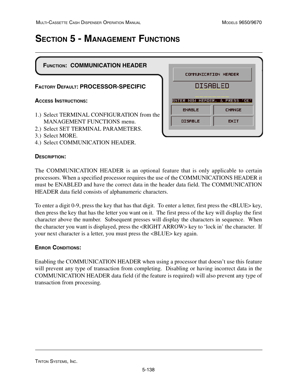 5 - m, Ection, Anagement | Unctions | Triton 9670 Operation Manual User Manual | Page 185 / 264