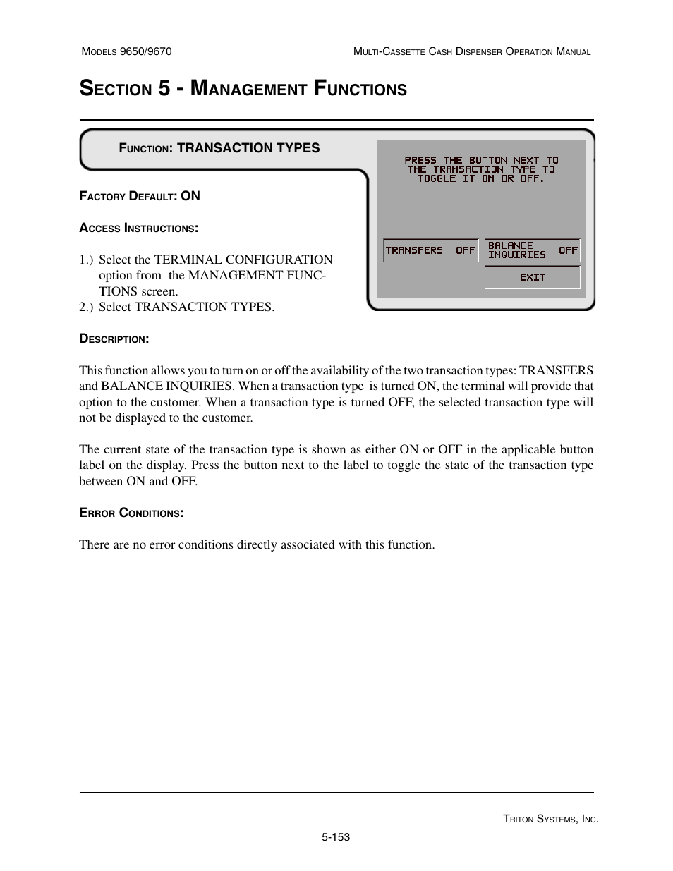 5 - m, Ection, Anagement | Unctions | Triton 9670 Operation Manual User Manual | Page 200 / 264