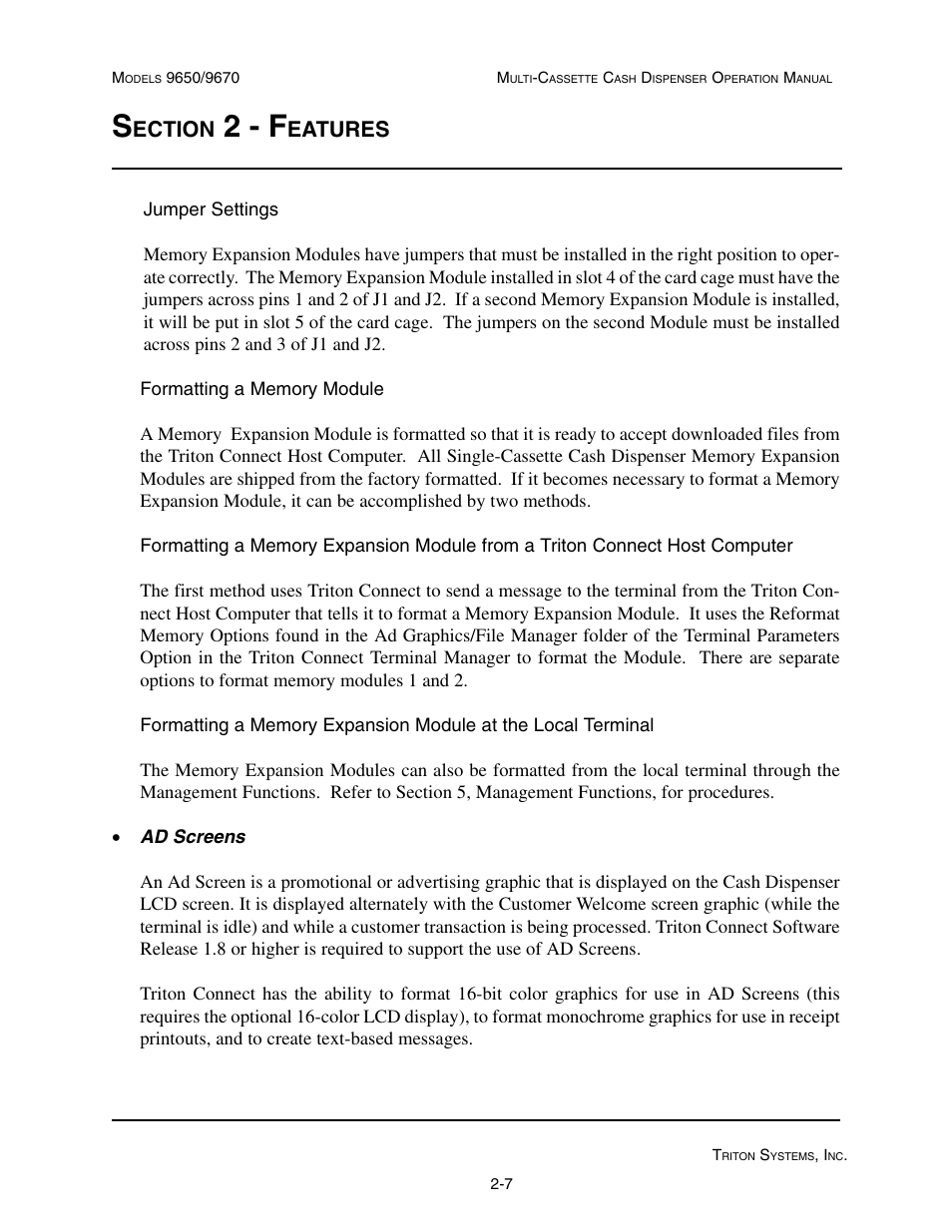 2 - f, Ection, Eatures | Triton 9670 Operation Manual User Manual | Page 21 / 264