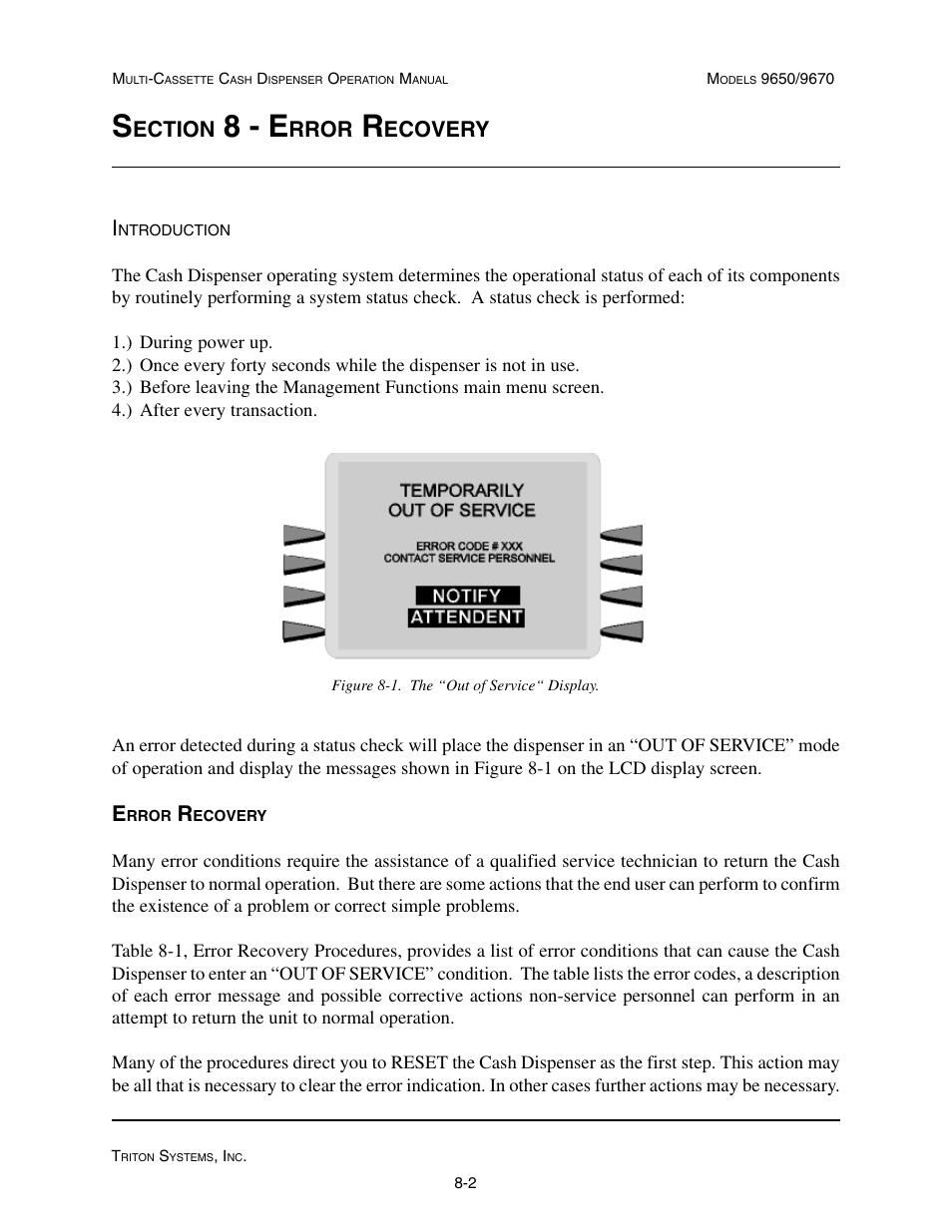 8 - e, Ection, Rror | Ecovery | Triton 9670 Operation Manual User Manual | Page 211 / 264