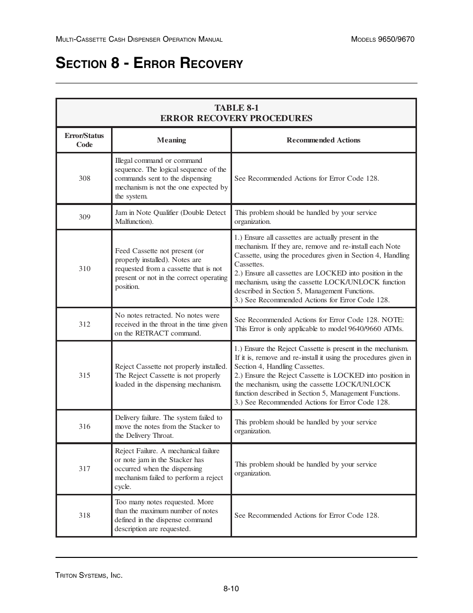 8 - e, Ection, Rror | Ecovery | Triton 9670 Operation Manual User Manual | Page 219 / 264