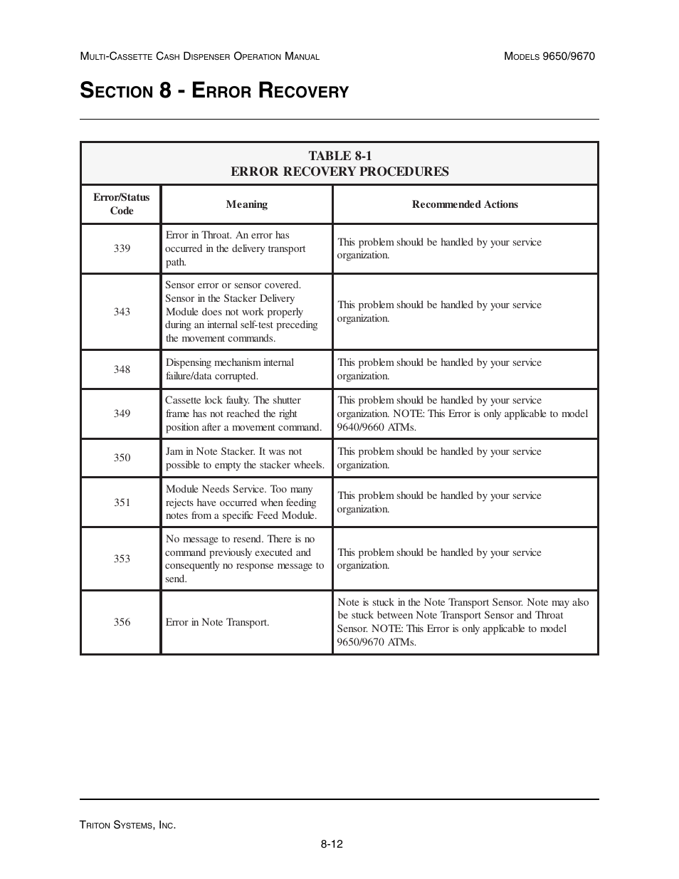 8 - e, Ection, Rror | Ecovery | Triton 9670 Operation Manual User Manual | Page 221 / 264