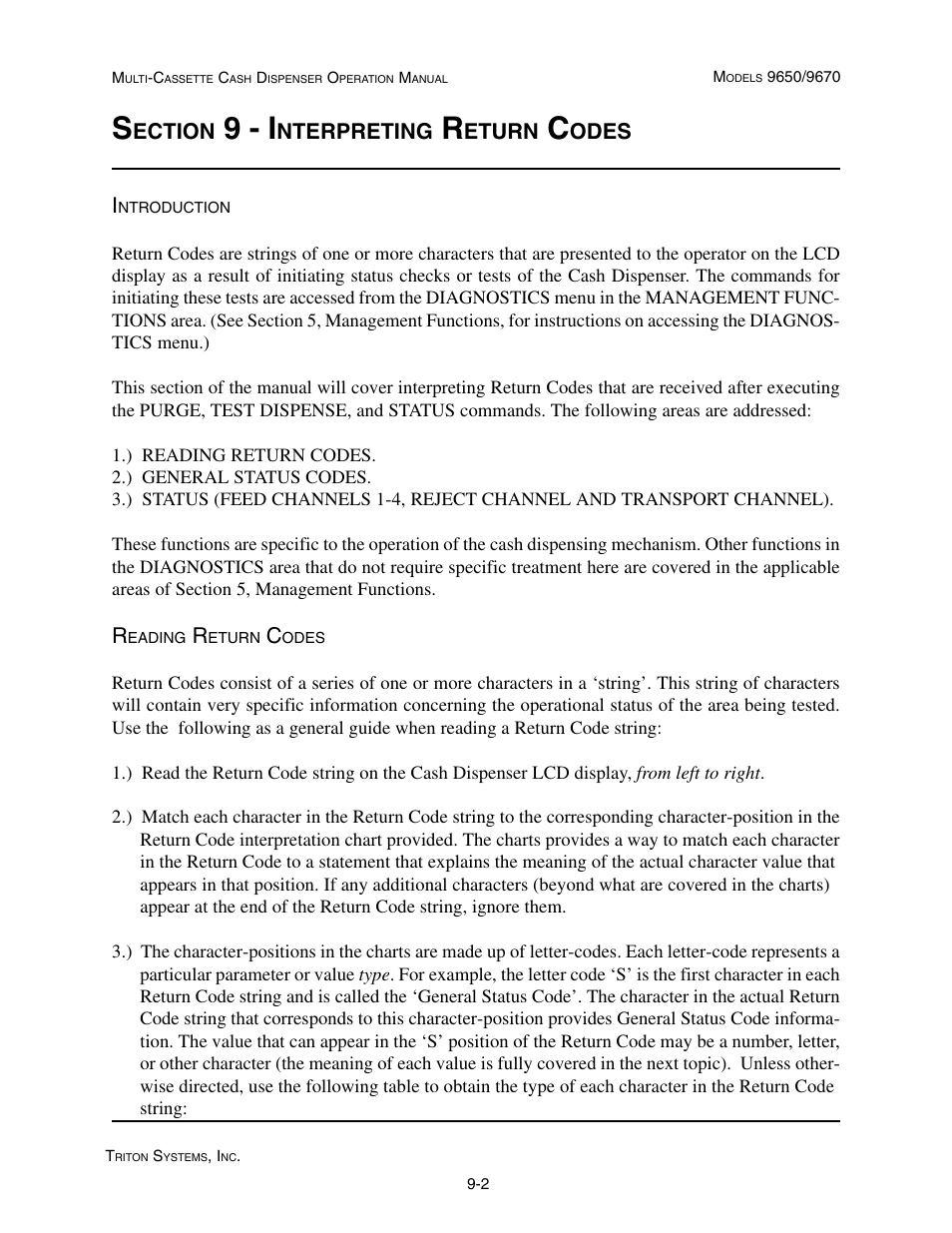 9 - i, Ection, Nterpreting | Eturn, Odes | Triton 9670 Operation Manual User Manual | Page 223 / 264