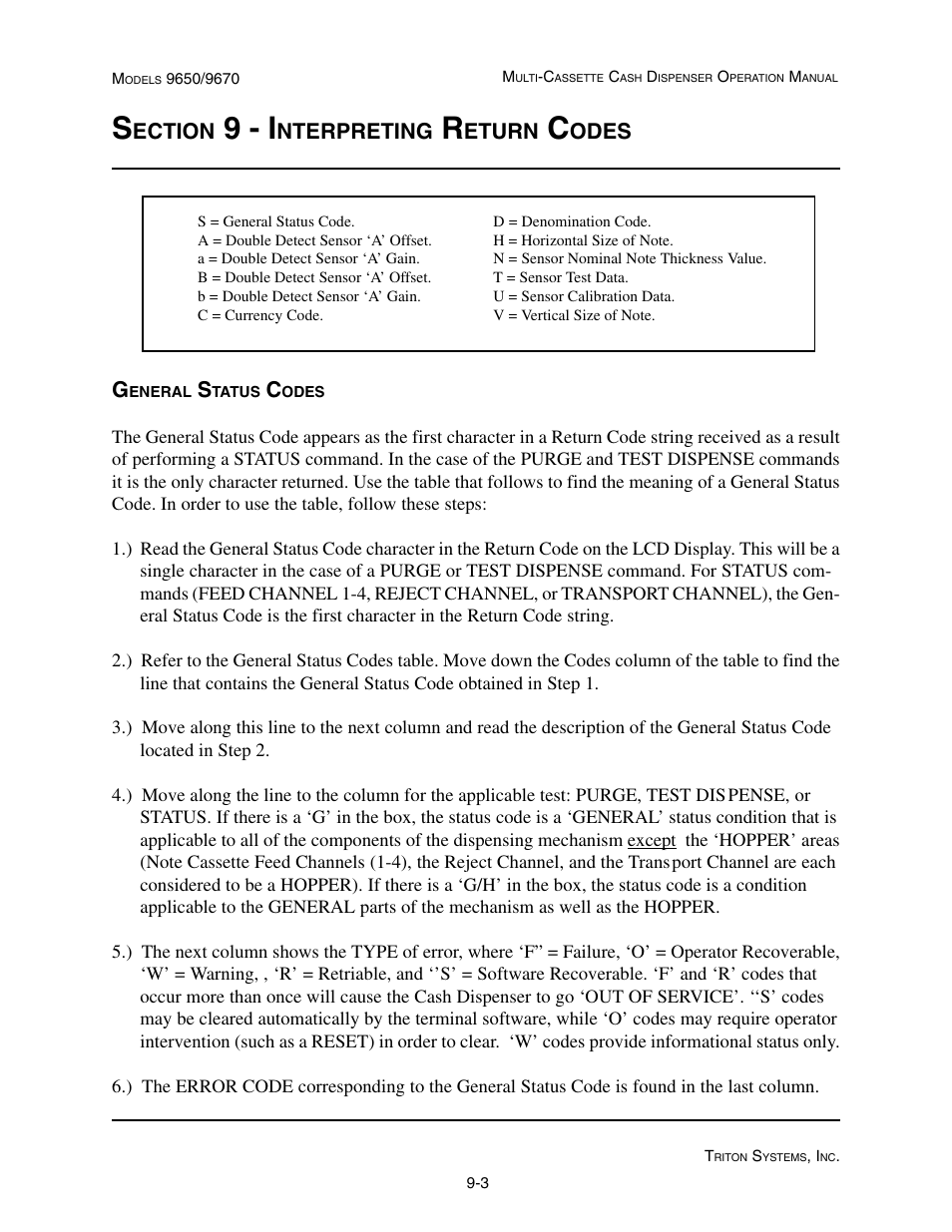 9 - i, Ection, Nterpreting | Eturn, Odes | Triton 9670 Operation Manual User Manual | Page 224 / 264