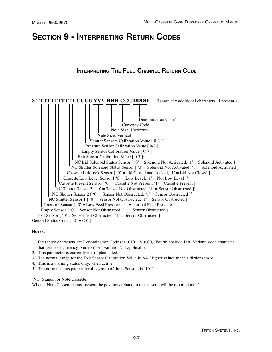 9 - i, Ection, Nterpreting | Eturn, Odes | Triton 9670 Operation Manual User Manual | Page 228 / 264