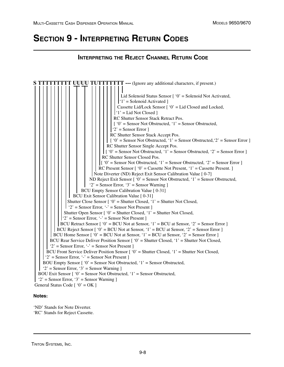 9 - i, Ection, Nterpreting | Eturn, Odes | Triton 9670 Operation Manual User Manual | Page 229 / 264