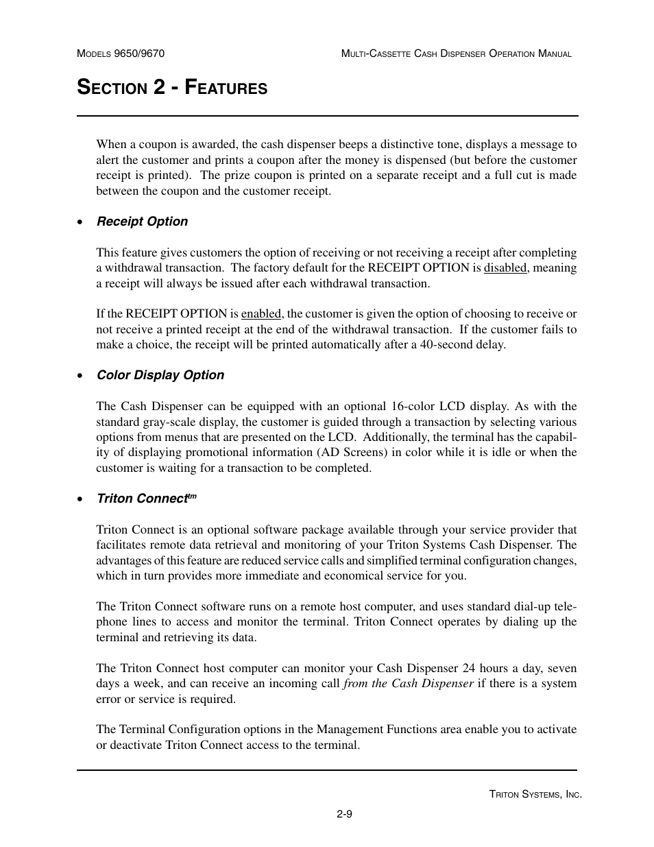 2 - f, Ection, Eatures | Triton 9670 Operation Manual User Manual | Page 23 / 264