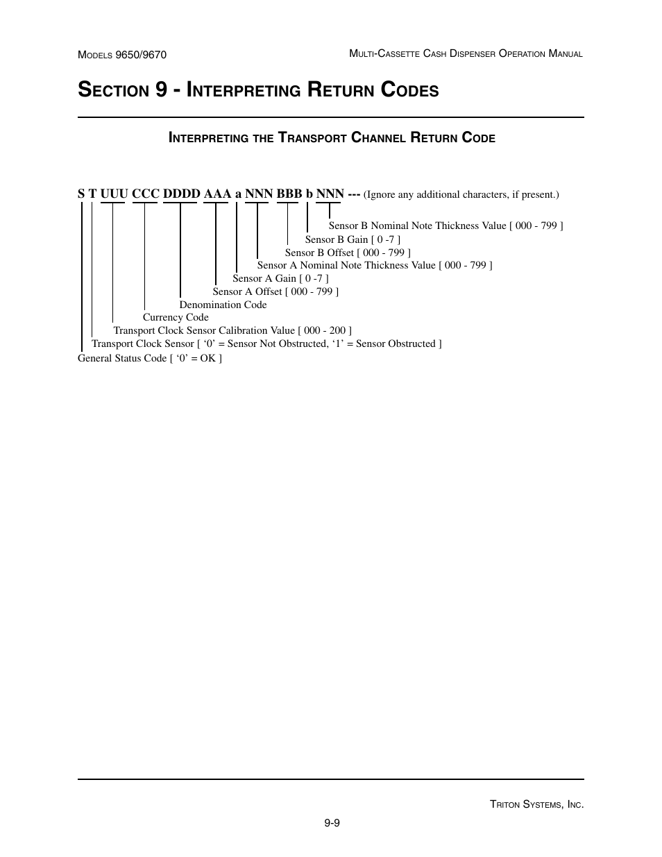 9 - i, Ection, Nterpreting | Eturn, Odes | Triton 9670 Operation Manual User Manual | Page 230 / 264