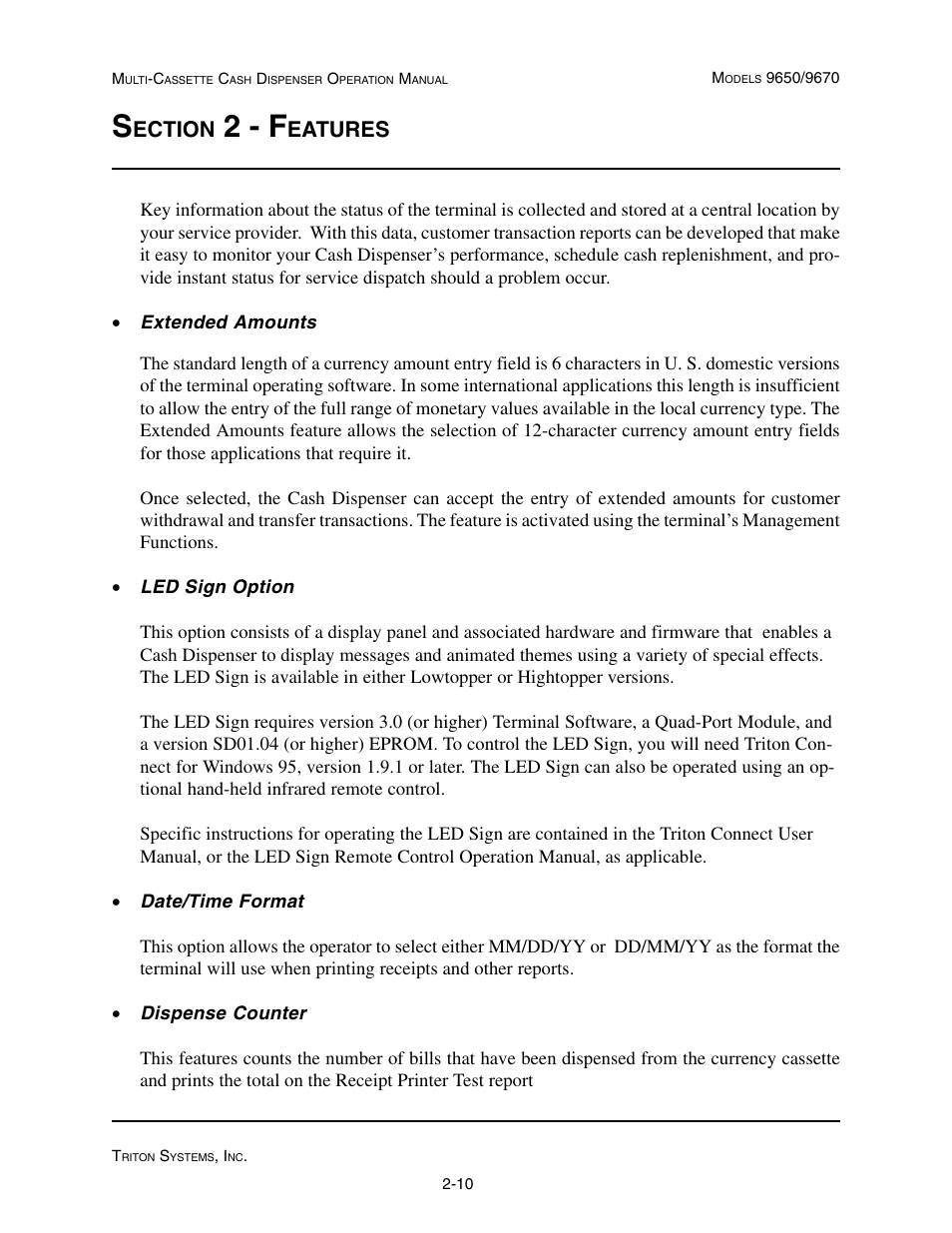 2 - f, Ection, Eatures | Triton 9670 Operation Manual User Manual | Page 24 / 264