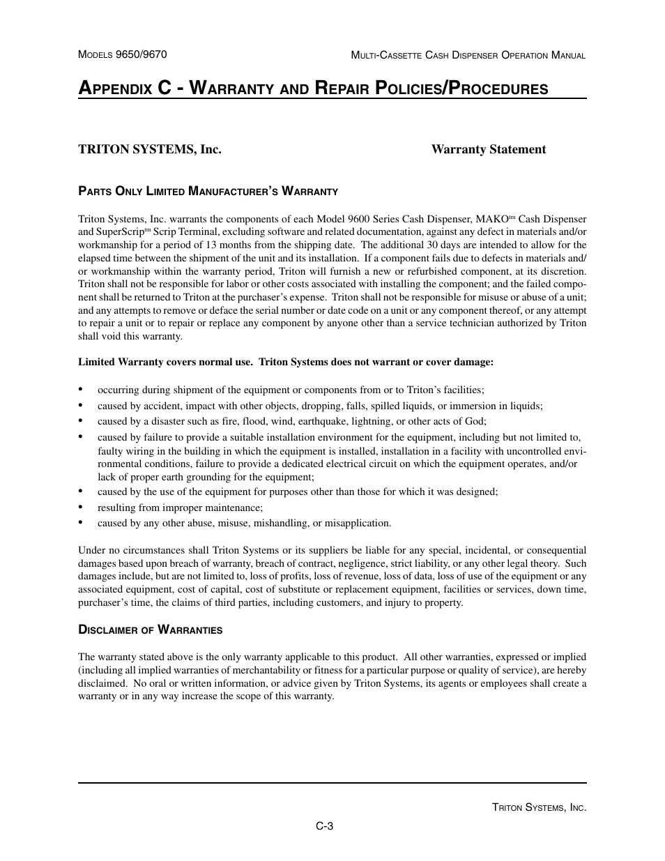 C - w | Triton 9670 Operation Manual User Manual | Page 240 / 264