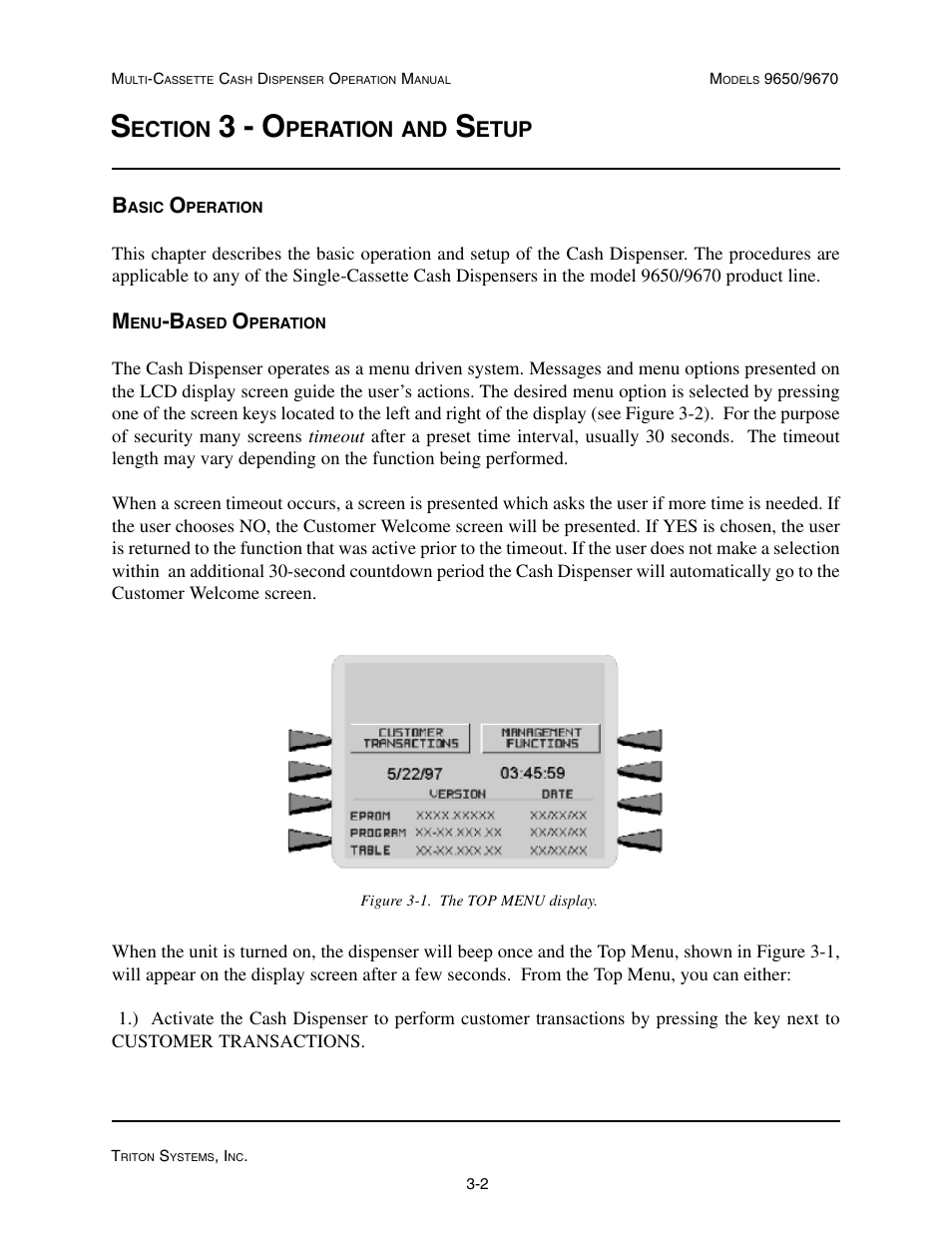 3 - o, Ection, Peration | Etup | Triton 9670 Operation Manual User Manual | Page 26 / 264