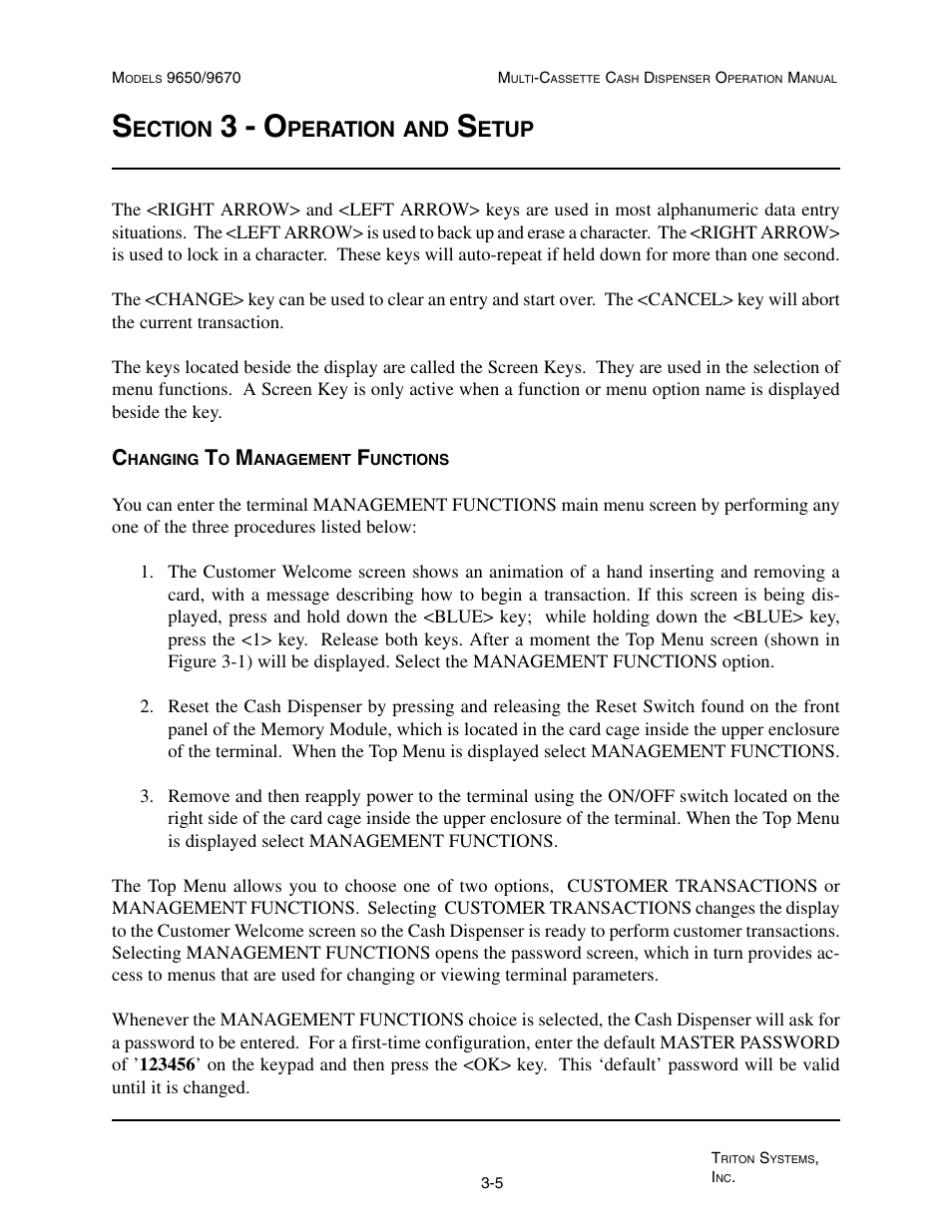 3 - o, Ection, Peration | Etup | Triton 9670 Operation Manual User Manual | Page 29 / 264