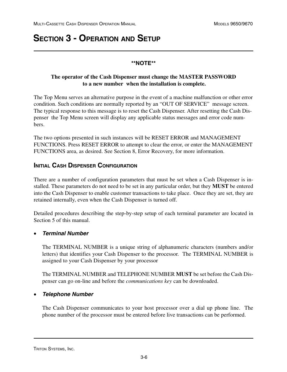 3 - o, Ection, Peration | Etup | Triton 9670 Operation Manual User Manual | Page 30 / 264