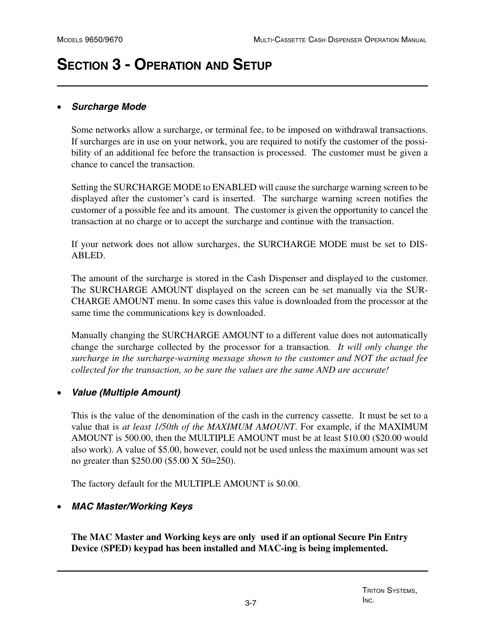 3 - o, Ection, Peration | Etup | Triton 9670 Operation Manual User Manual | Page 31 / 264