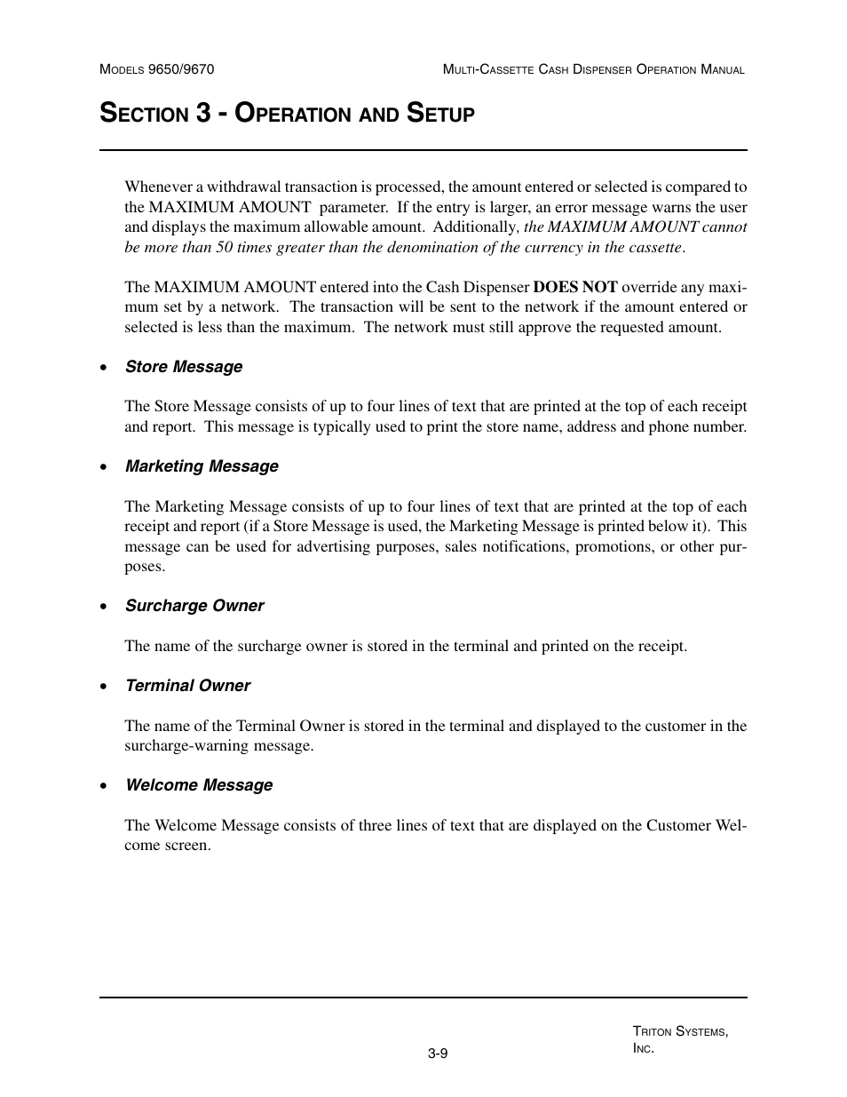 3 - o, Ection, Peration | Etup | Triton 9670 Operation Manual User Manual | Page 33 / 264