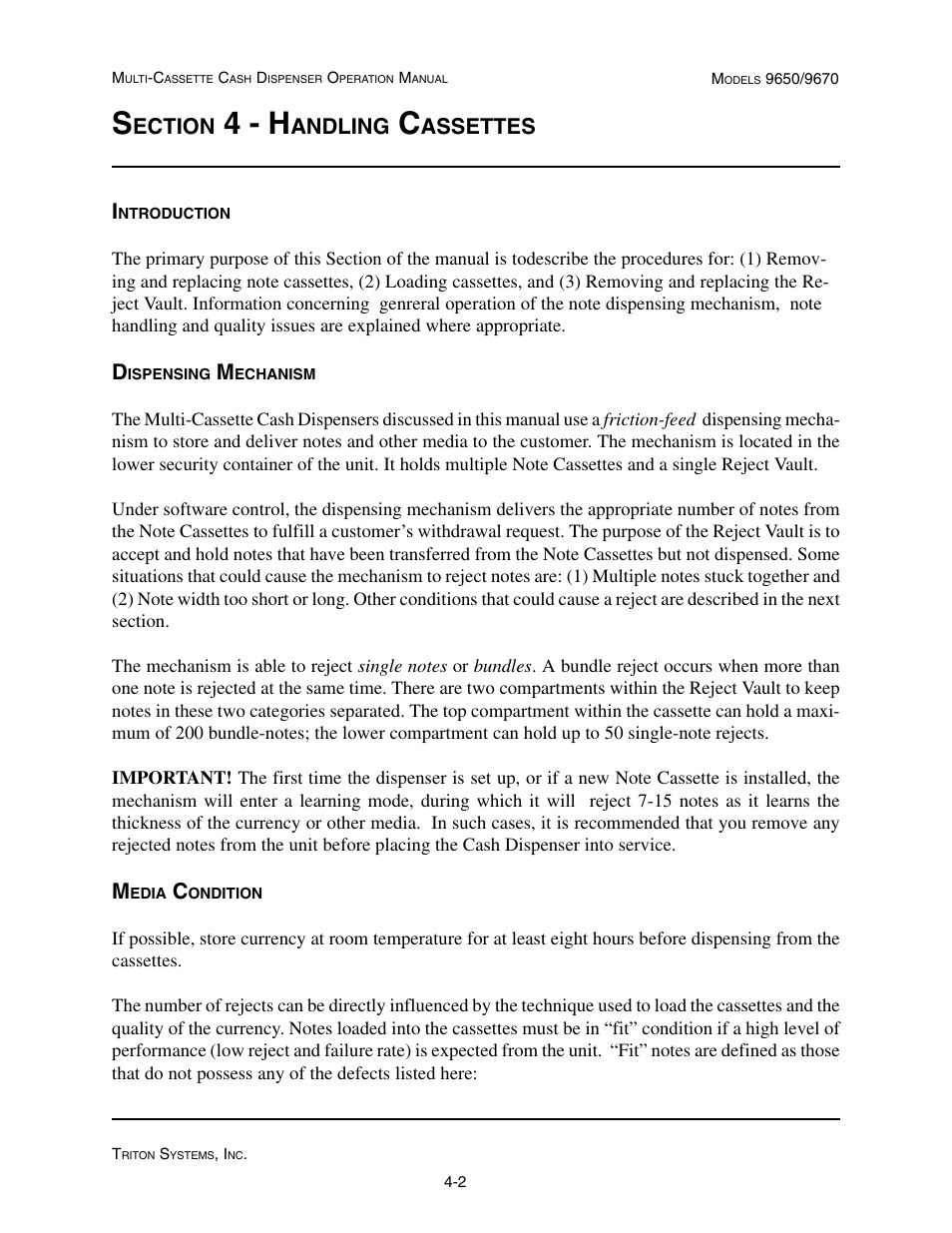 4 - h, Ection, Andling | Assettes | Triton 9670 Operation Manual User Manual | Page 38 / 264