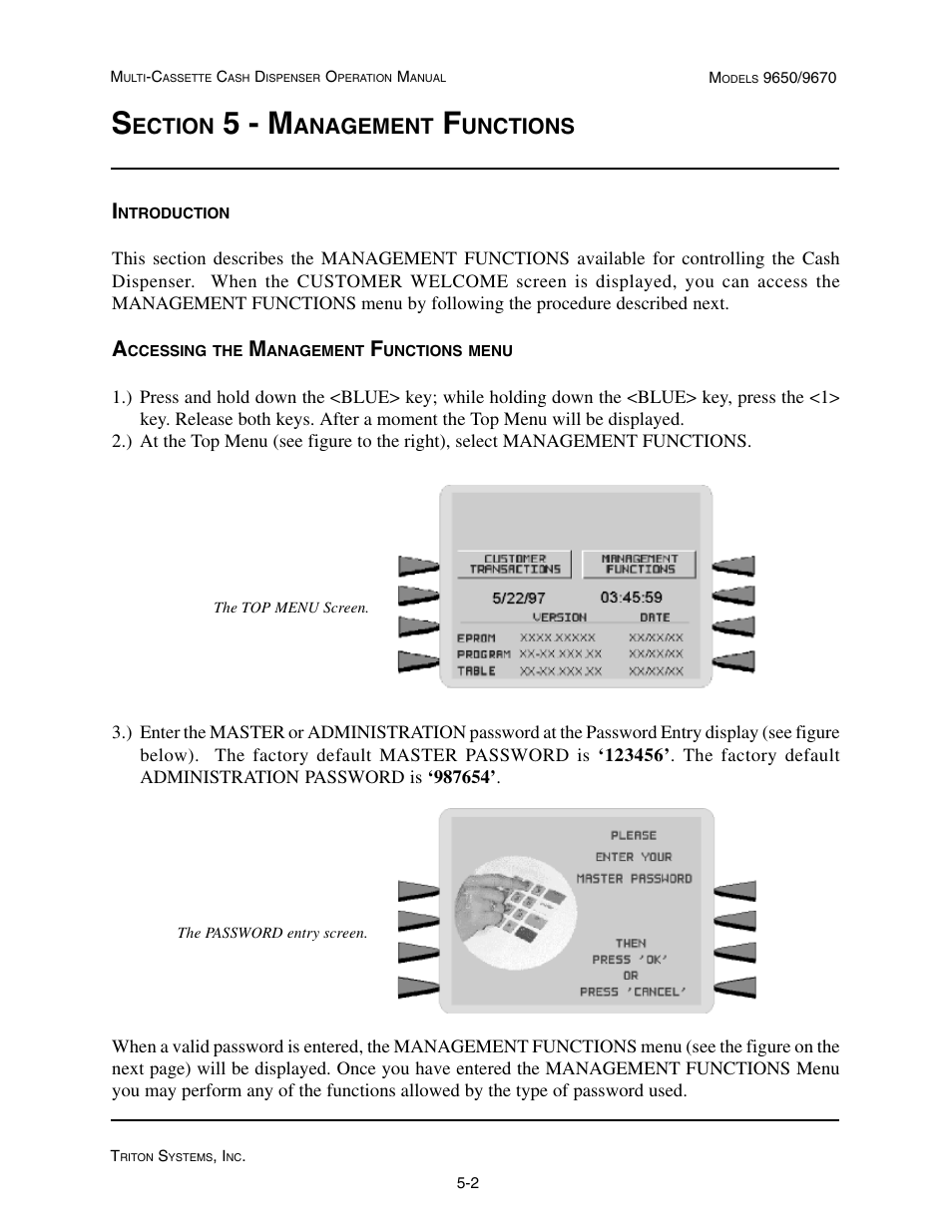 5 - m, Ection, Anagement | Unctions | Triton 9670 Operation Manual User Manual | Page 49 / 264