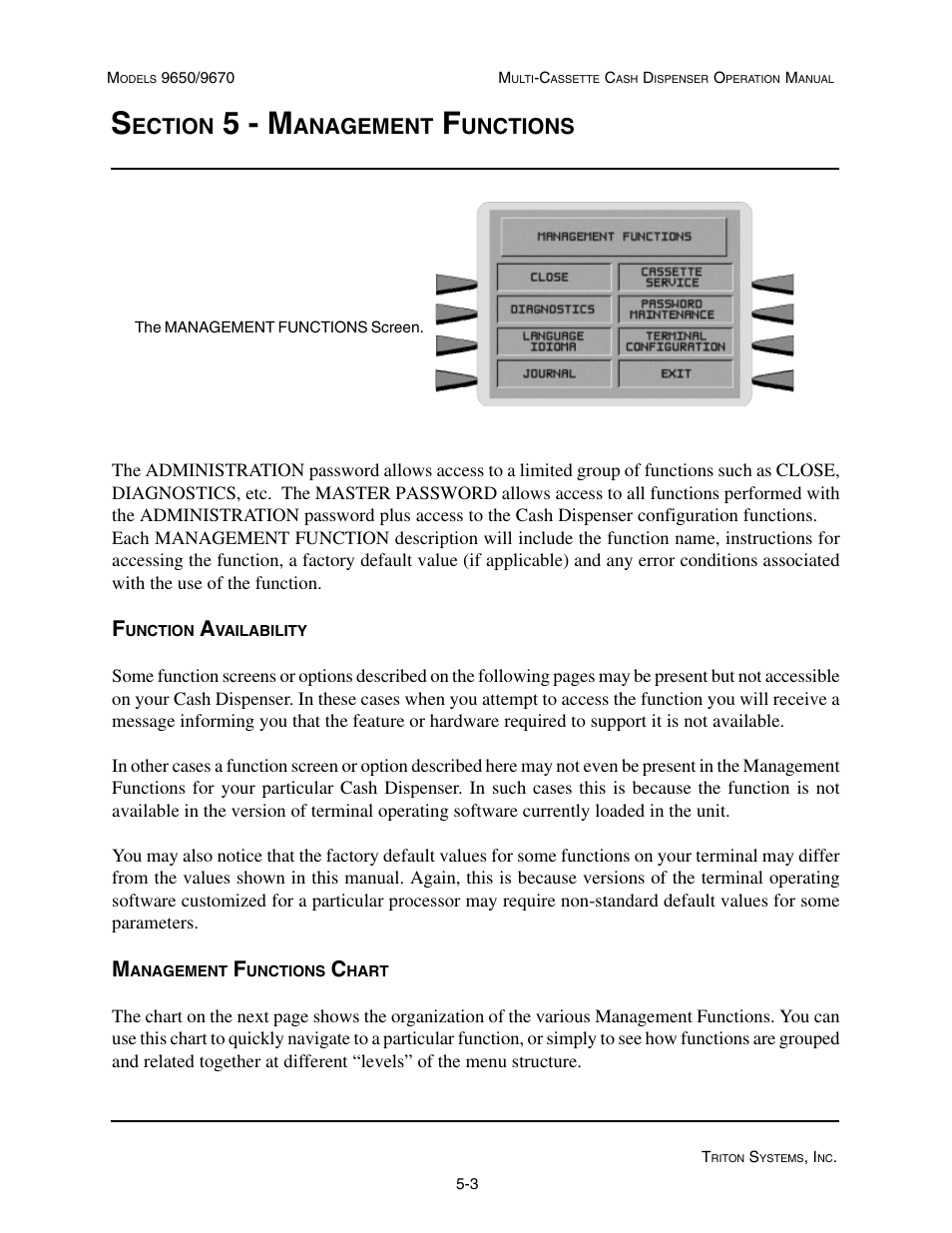 5 - m, Ection, Anagement | Unctions | Triton 9670 Operation Manual User Manual | Page 50 / 264