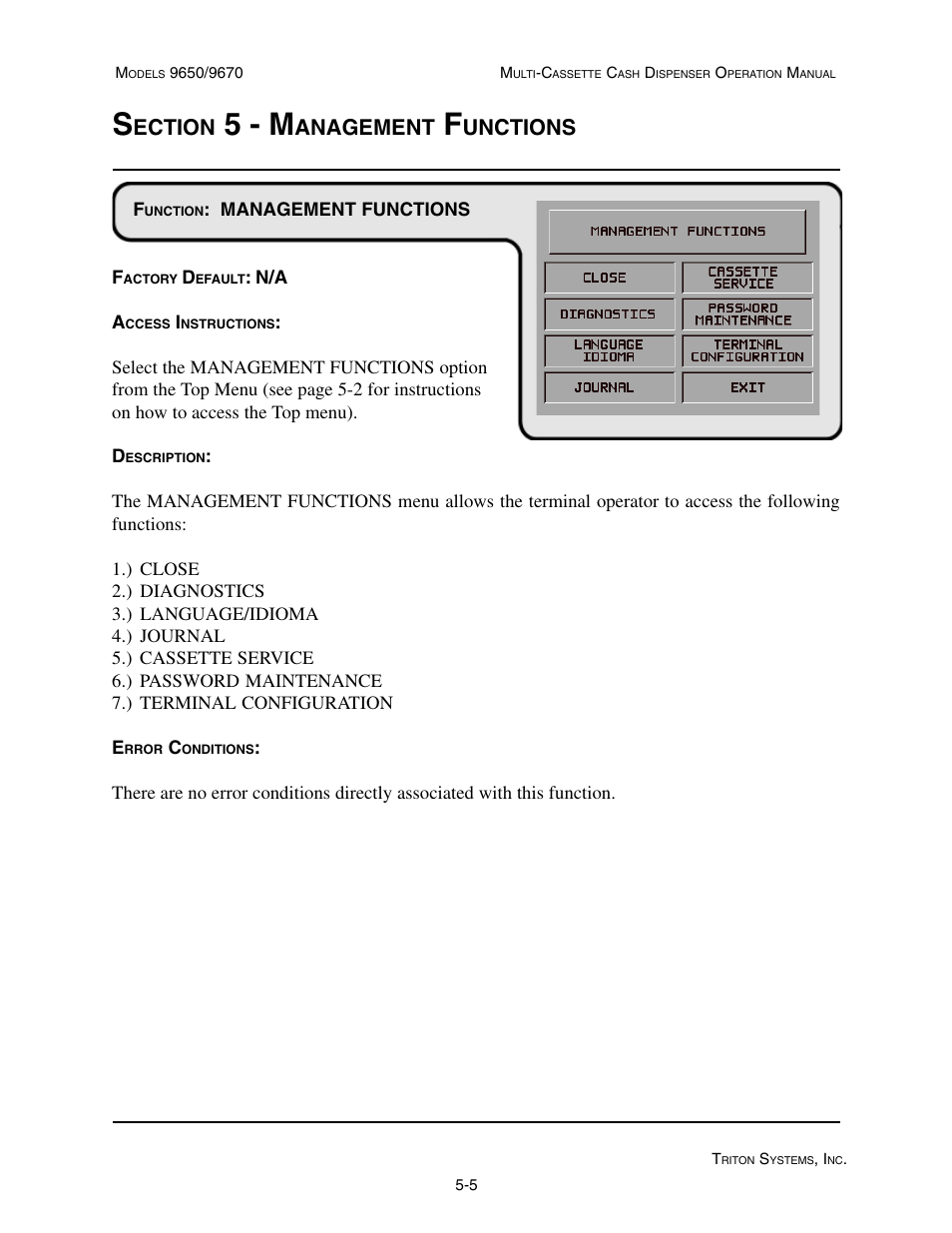 5 - m, Ection, Anagement | Unctions | Triton 9670 Operation Manual User Manual | Page 52 / 264