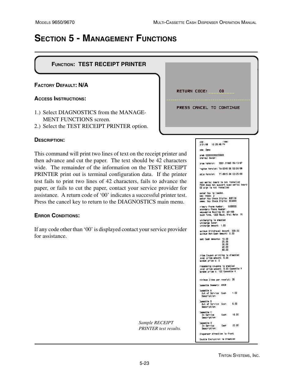 5 - m, Ection, Anagement | Unctions | Triton 9670 Operation Manual User Manual | Page 70 / 264