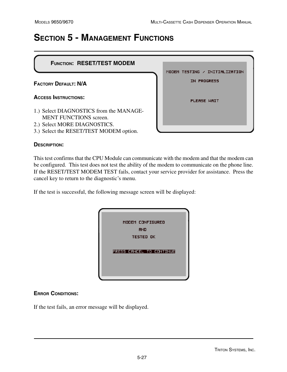 5 - m, Ection, Anagement | Unctions | Triton 9670 Operation Manual User Manual | Page 74 / 264