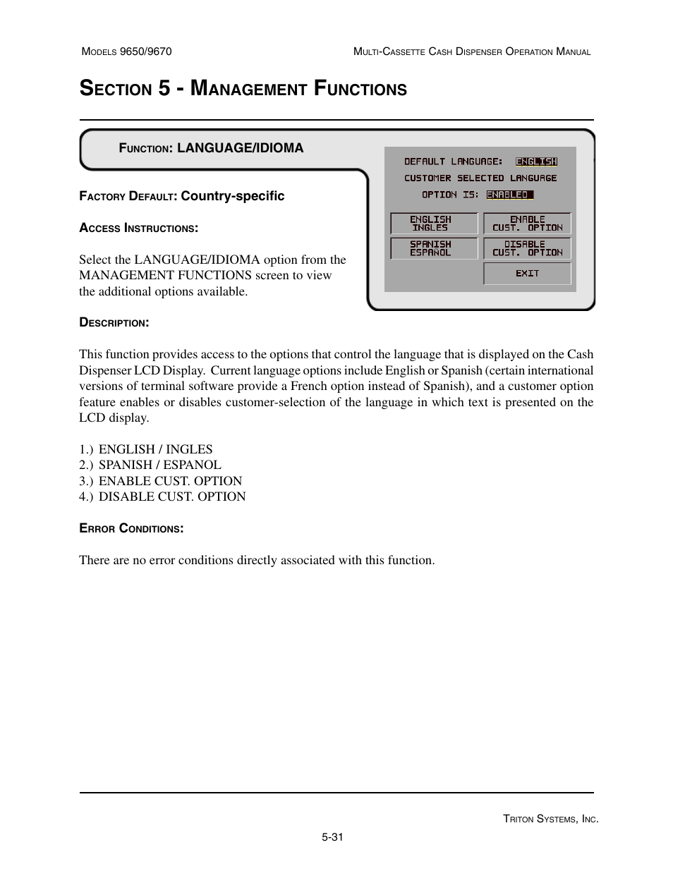 5 - m, Ection, Anagement | Unctions | Triton 9670 Operation Manual User Manual | Page 78 / 264