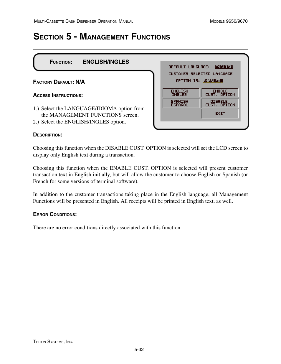 5 - m, Ection, Anagement | Unctions | Triton 9670 Operation Manual User Manual | Page 79 / 264