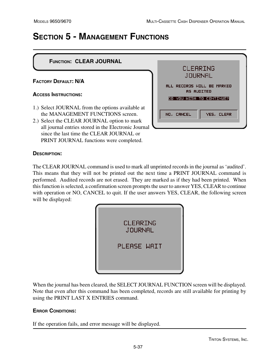 5 - m, Ection, Anagement | Unctions | Triton 9670 Operation Manual User Manual | Page 84 / 264