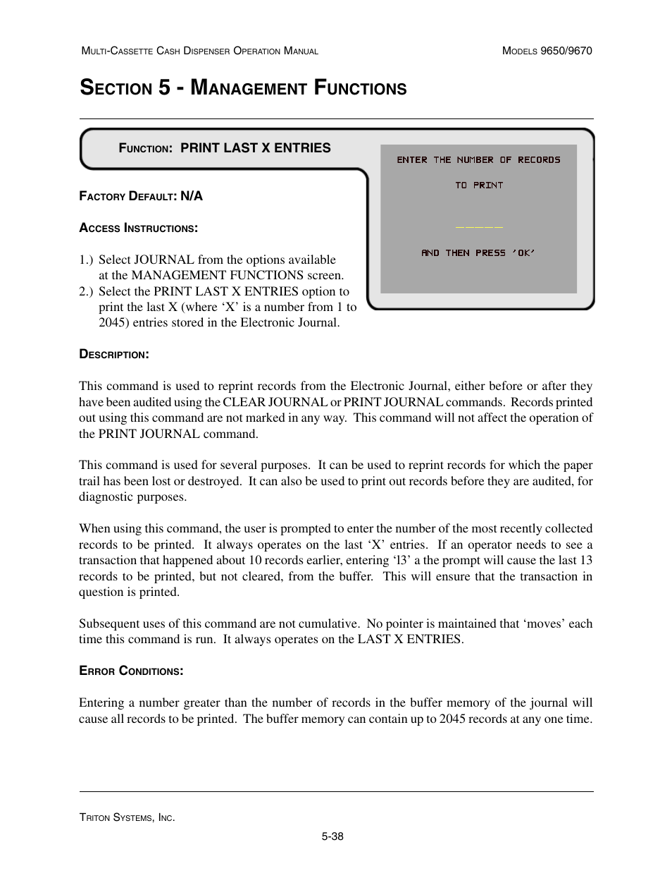 5 - m, Ection, Anagement | Unctions | Triton 9670 Operation Manual User Manual | Page 85 / 264