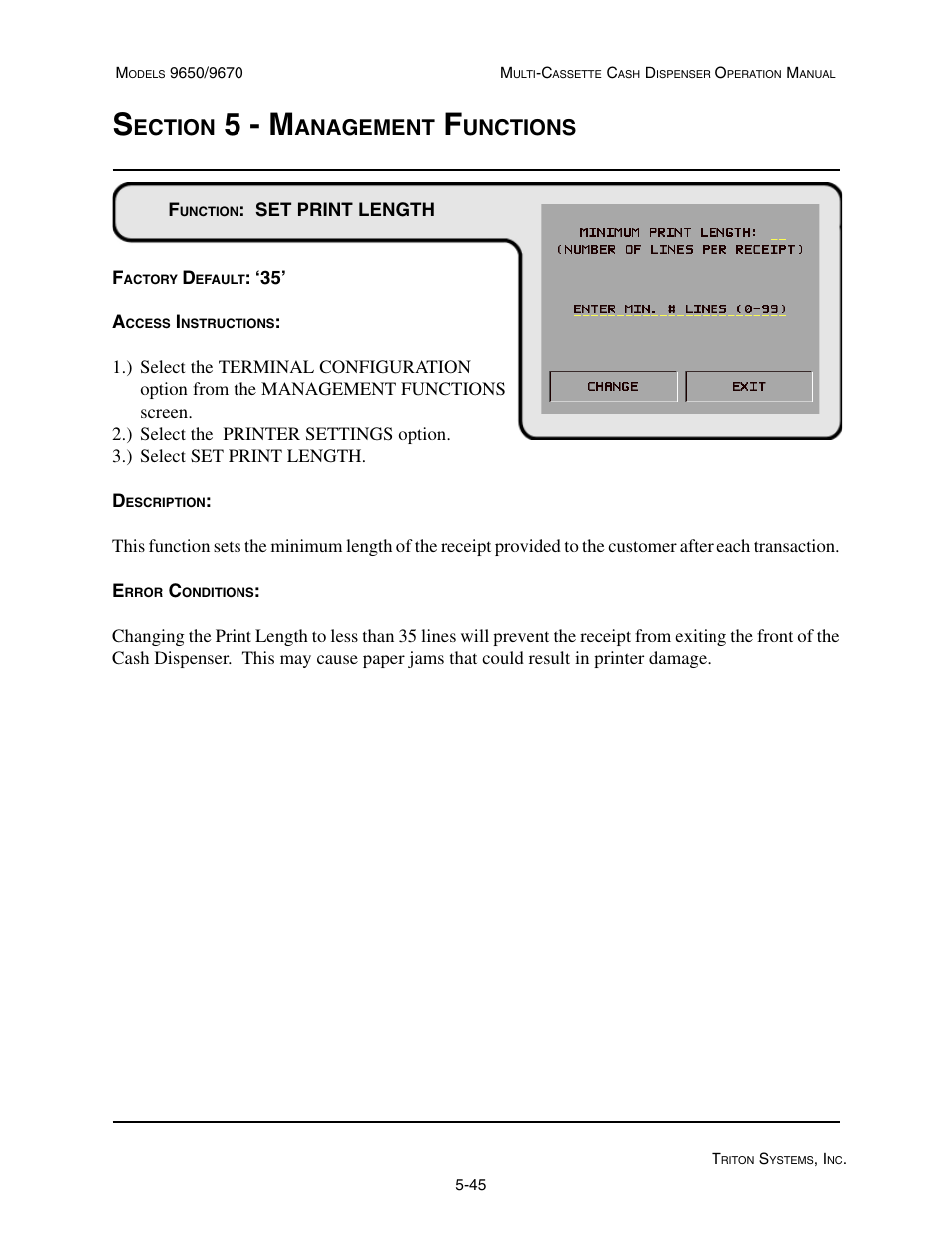 5 - m, Ection, Anagement | Unctions | Triton 9670 Operation Manual User Manual | Page 92 / 264