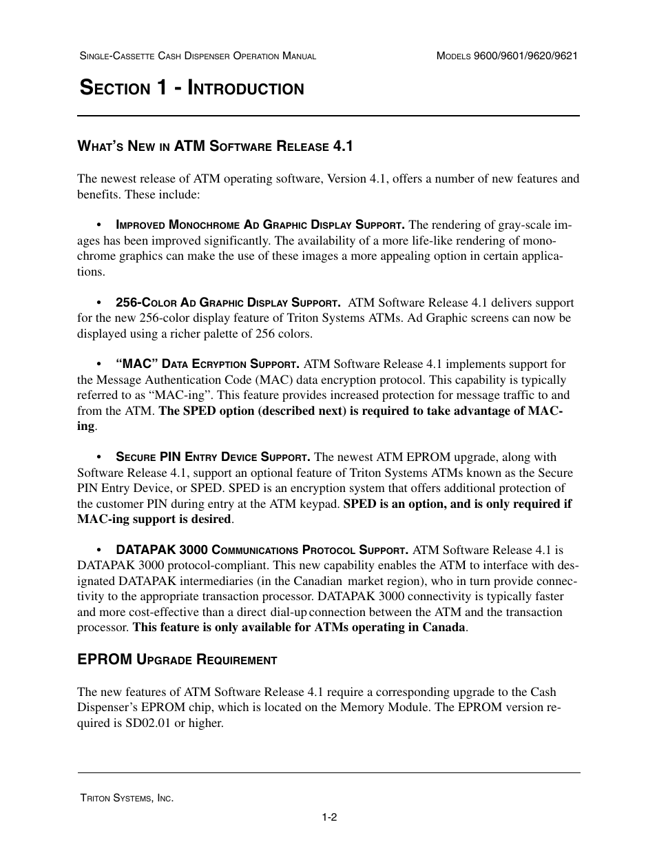 1 - i, Ection, Ntroduction | Atm s, Eprom u | Triton 9621 Operation Manual User Manual | Page 10 / 209